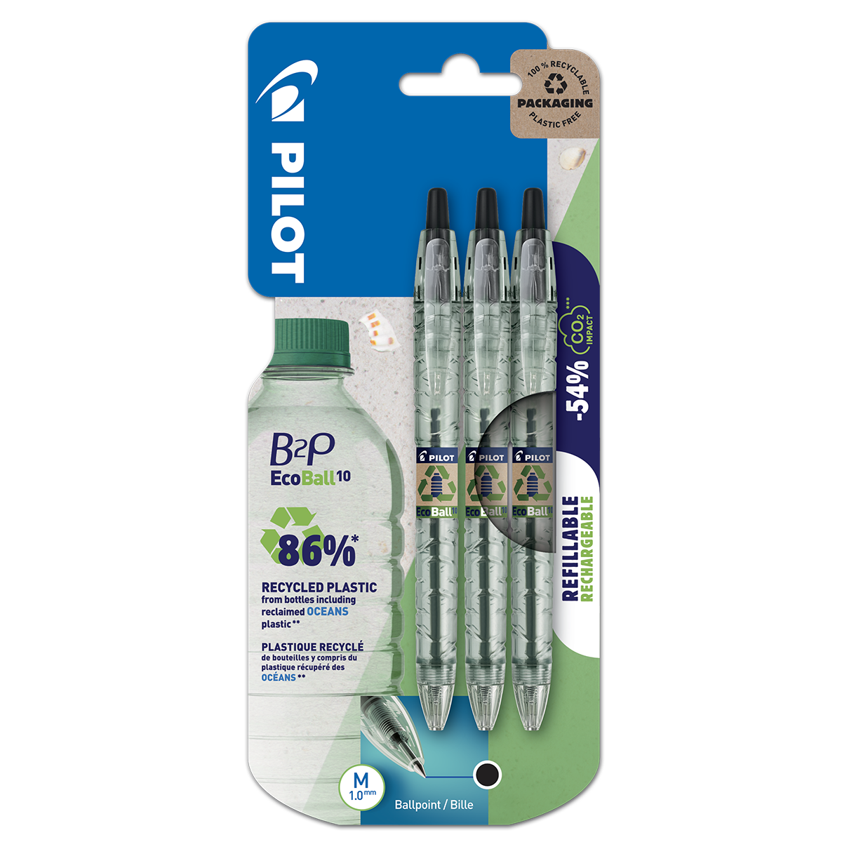 Pilot B2P EcoBall Ballpoint Pen Set of 3 Black