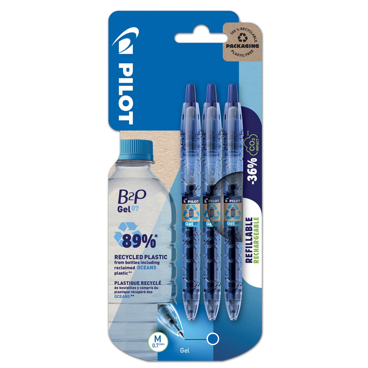 Pilot B2P Gel Rollerball Set of 3 Blue