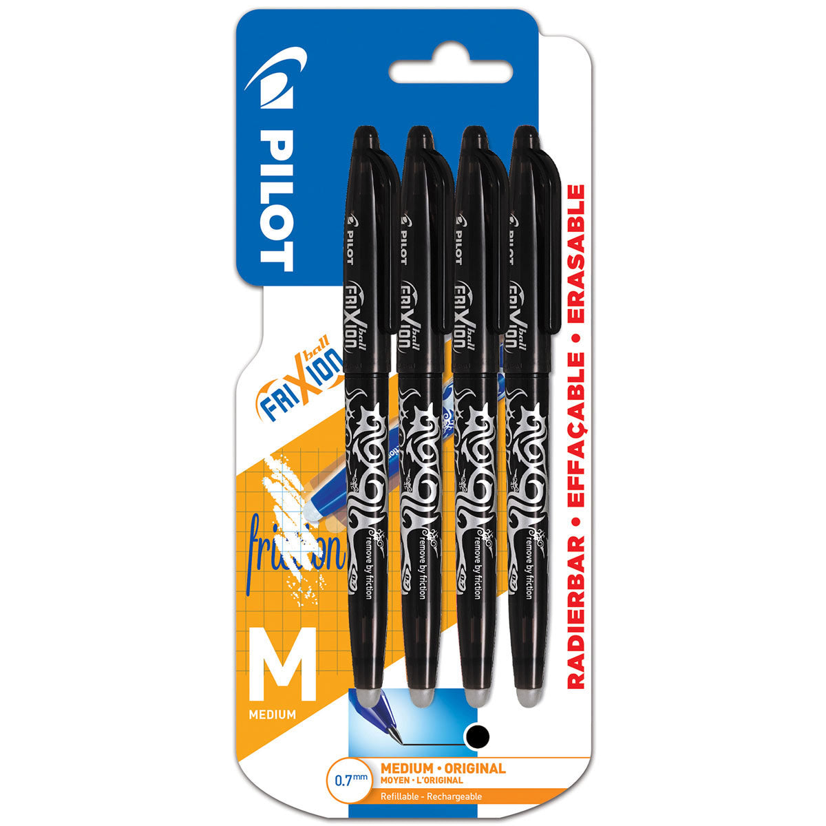 Pilot Black Frixion Erasable Pens Quad Pack Carded
