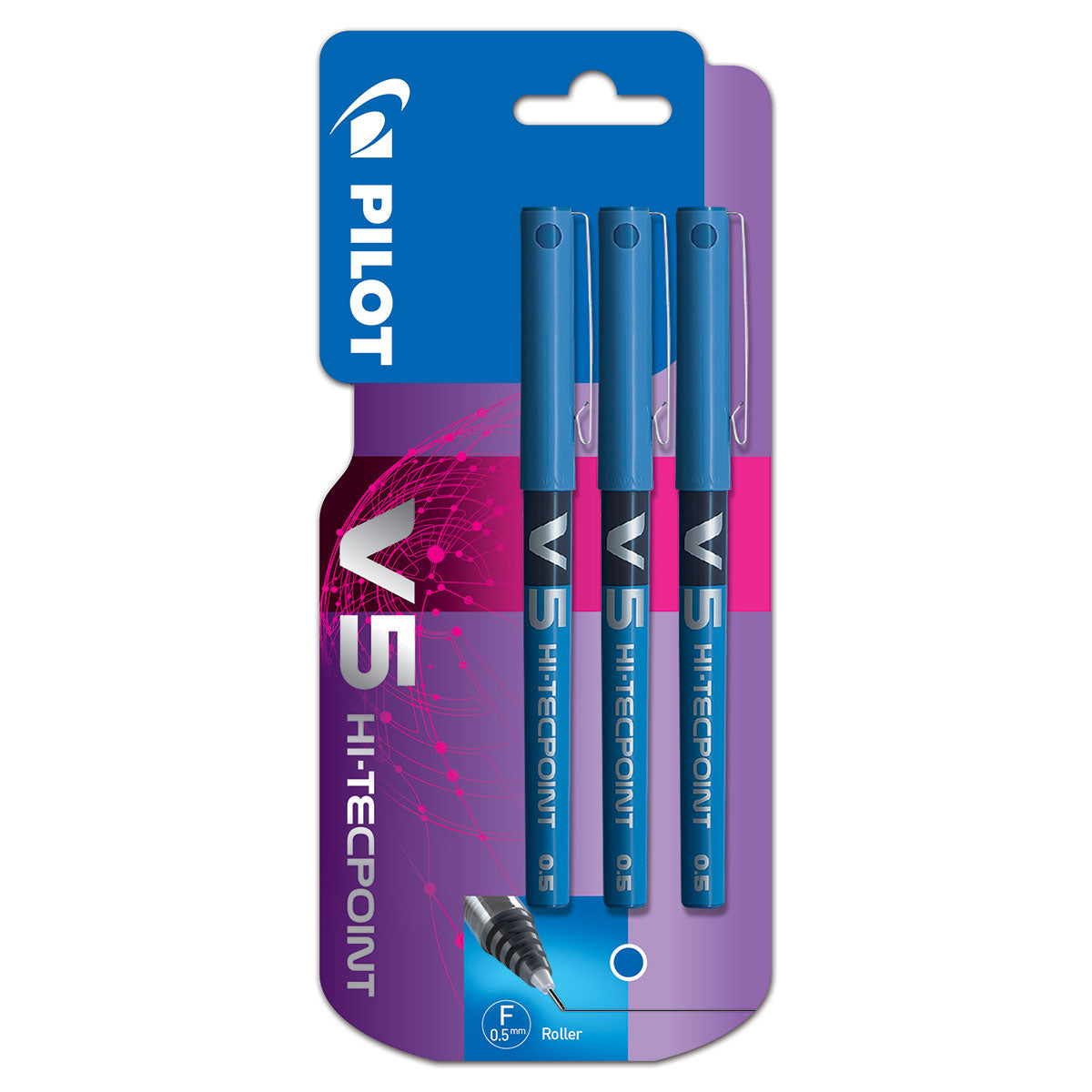 Pilot V5 Blue Liquid Ink Pen Triple Pack Carded