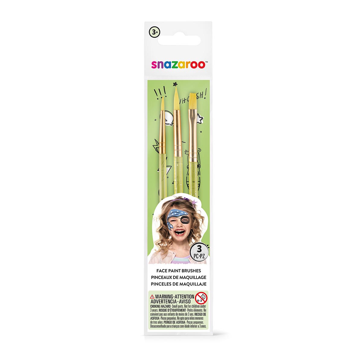 Snazaroo Face Paint 3 Brush Hang Pk Unisex (Yellow/Gr