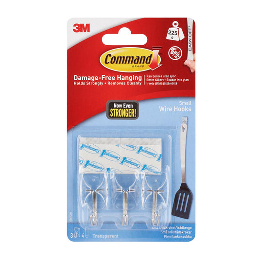 3M Command Small Clear Wire Hooks – 3 Hooks + 4 Strips