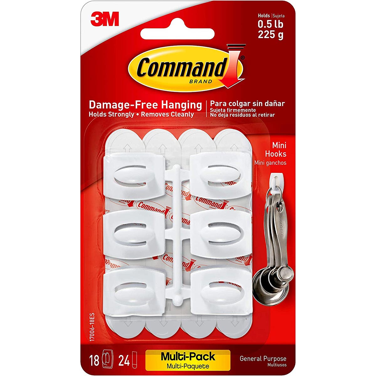 3M Command Mini Hooks - 6 hooks + 8 strips