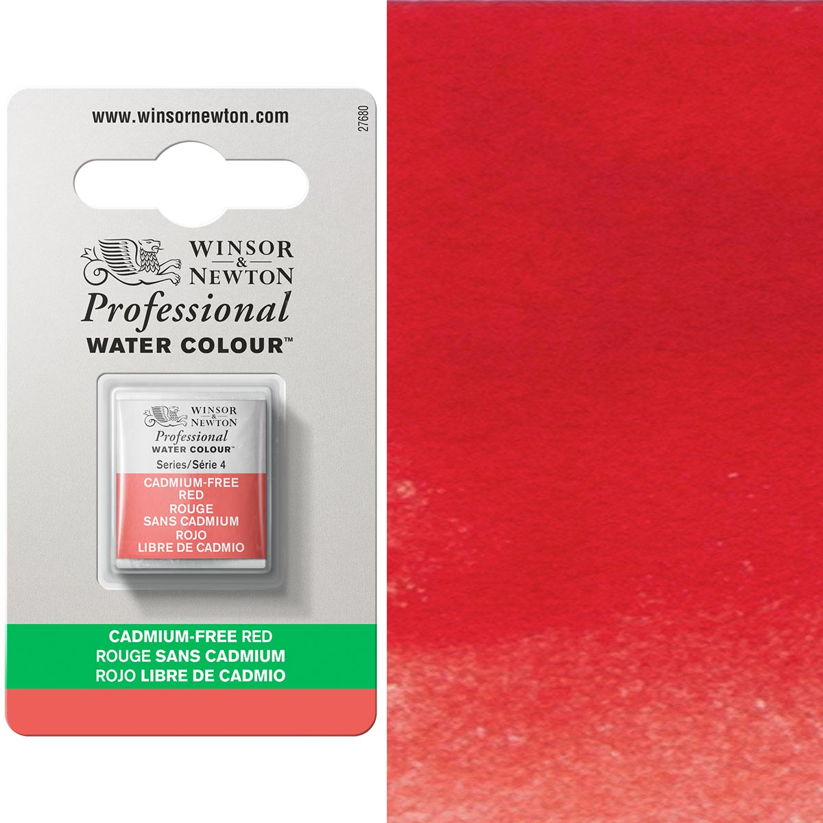 Winsor & Newton Cadmium FREE Red Half Pan - S4 Professional Watercolour - Winsor & Newton at DRK Crafts