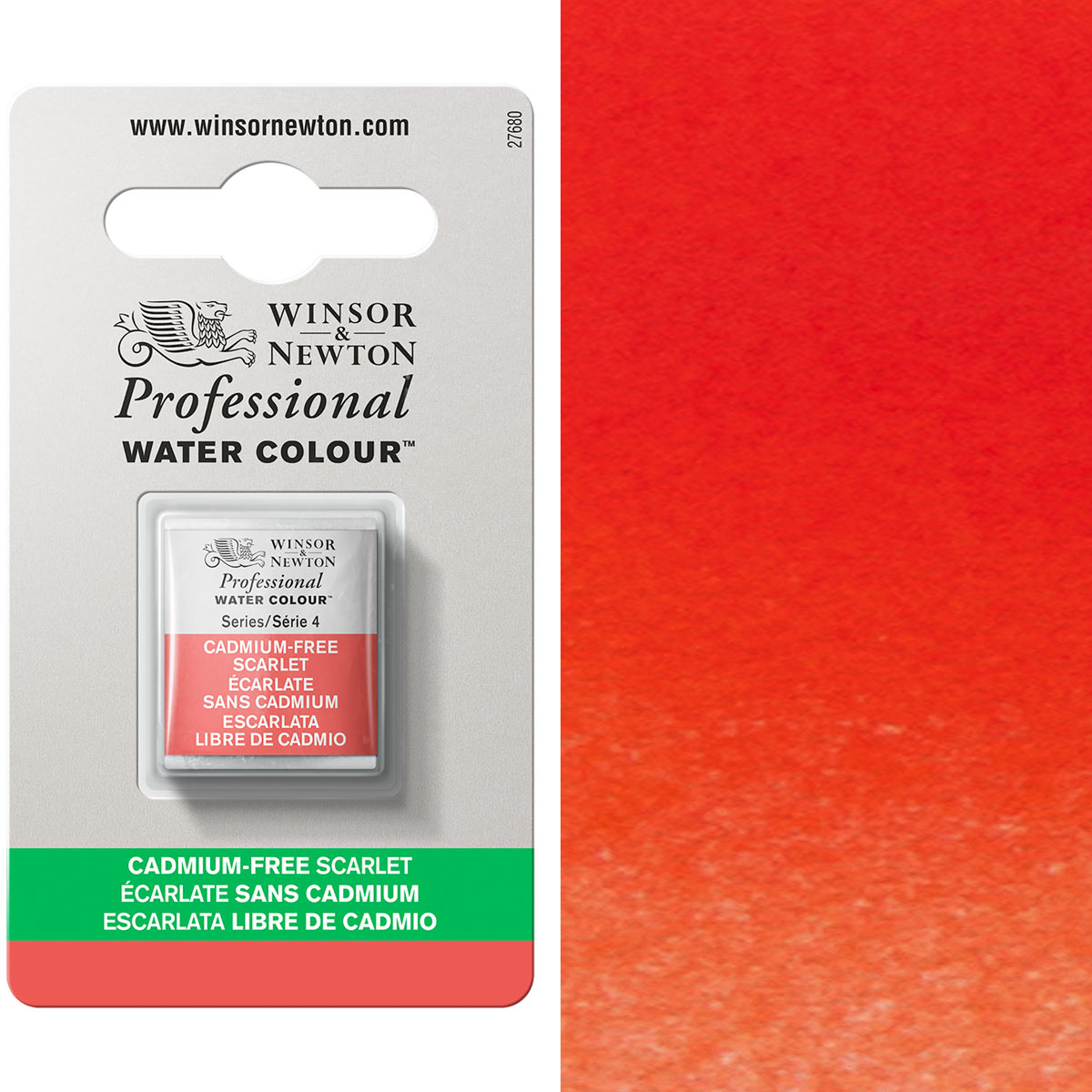 Winsor & Newton Cadmium FREE Scarlet Half Pan - S4 Professional Watercolour - Winsor & Newton at DRK Crafts