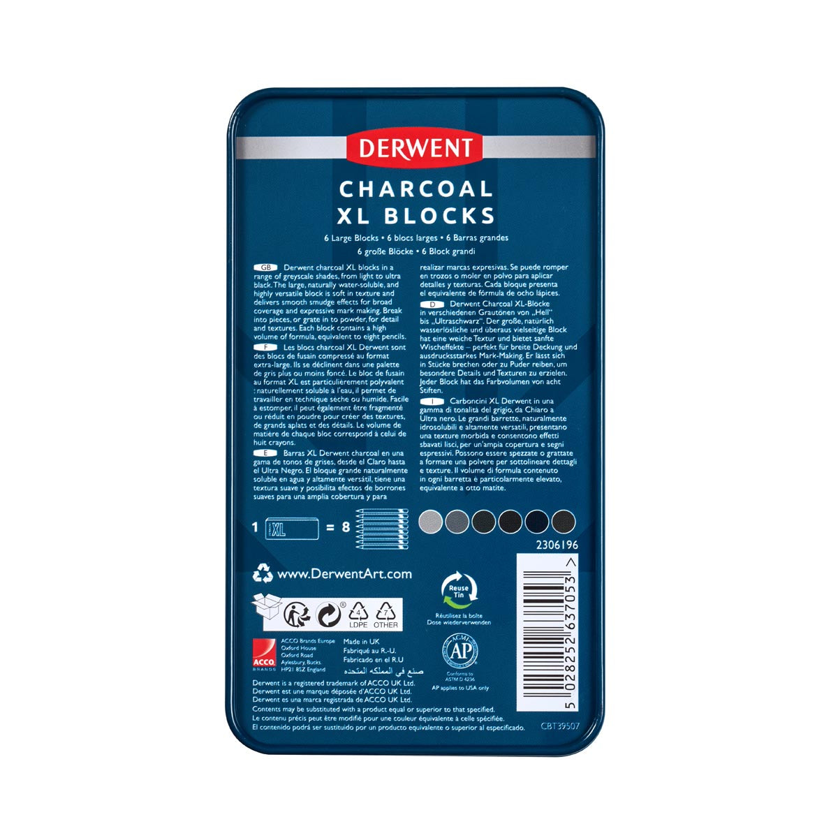 Derwent XL Charcoal Block Tin Of 6