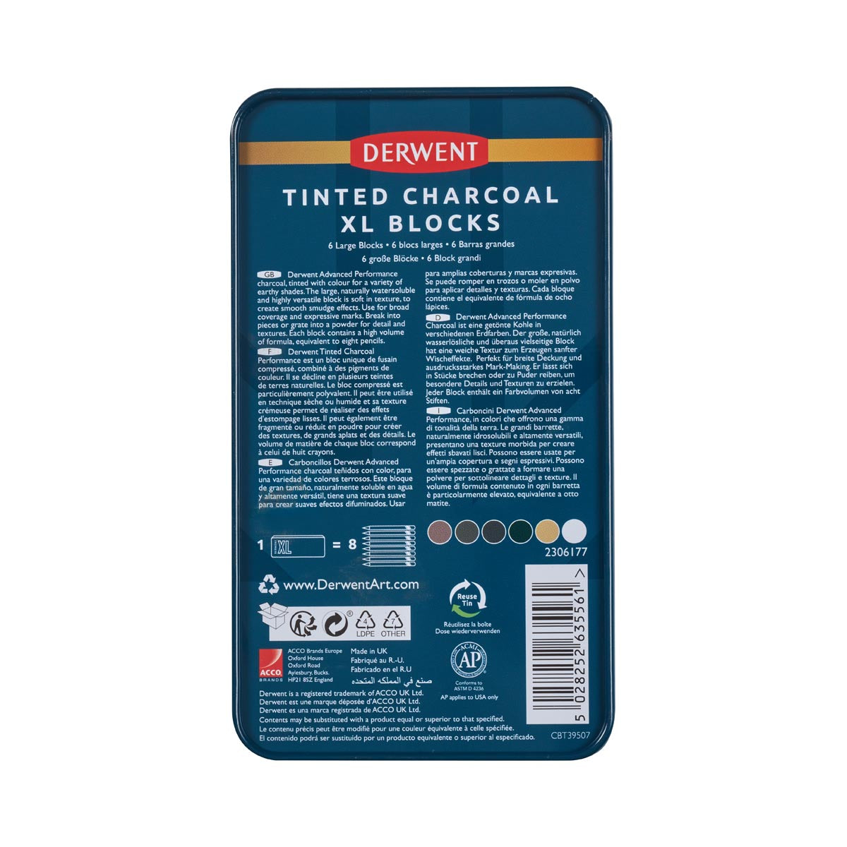 Derwent Tinted Charcoal XL Blocks Tin (6)