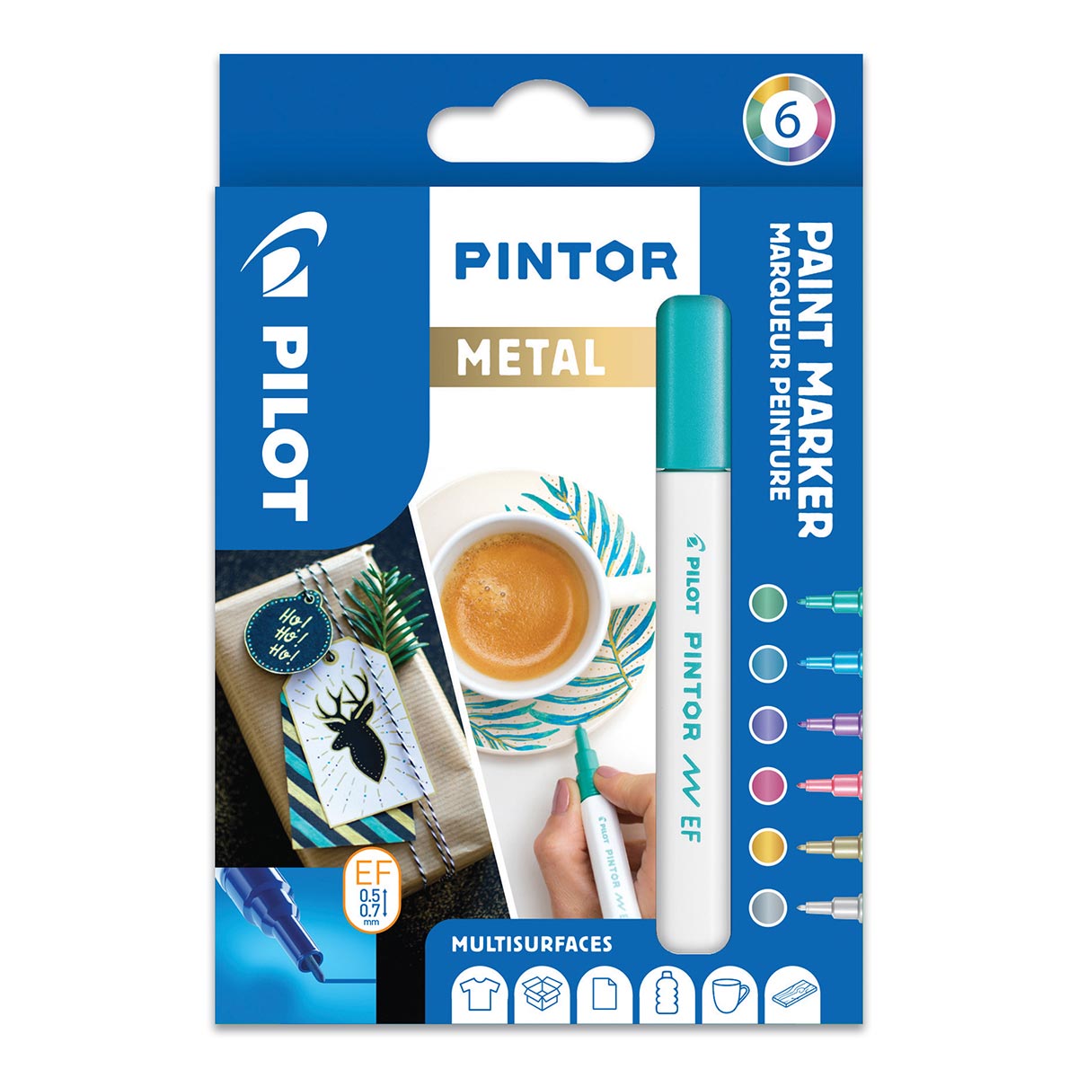 Pilot Pintor Extra Fine Tip Paint Marker 6 Pack Metallic
