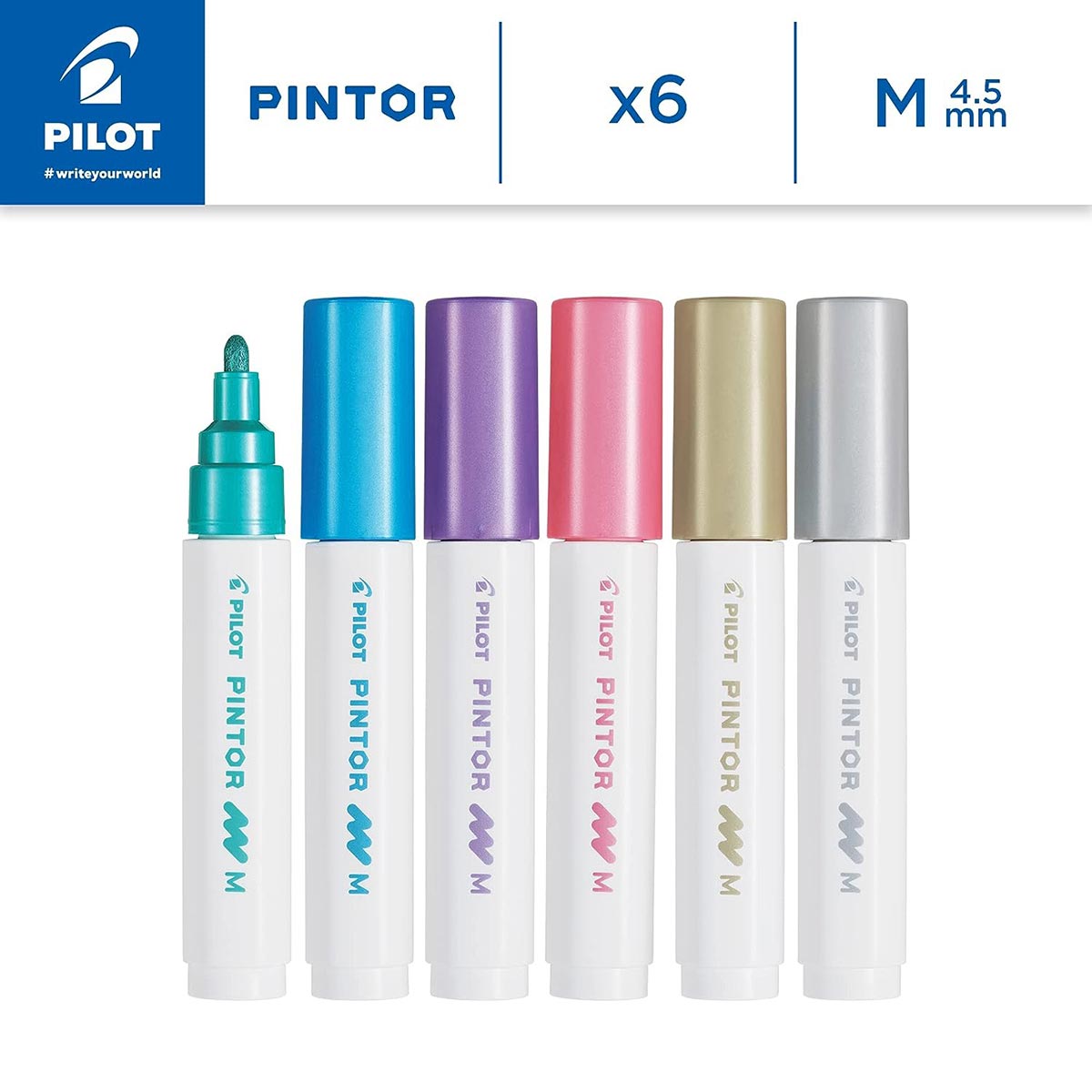 Pilot Pintor Medium Tip Paint Marker 6 Pack Metallic