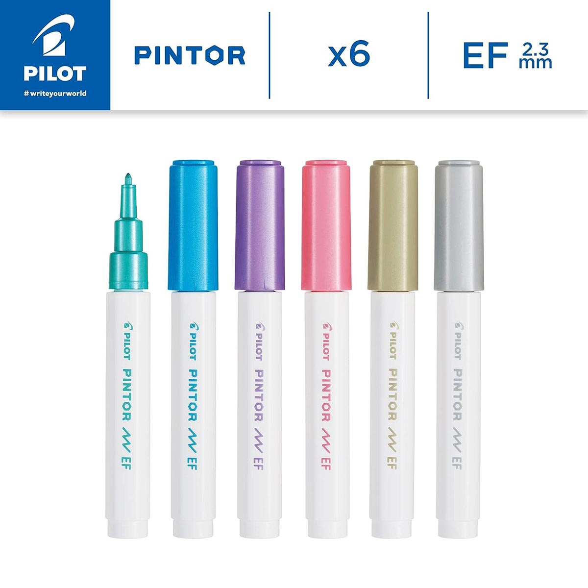 Pilot Pintor Extra Fine Tip Paint Marker 6 Pack Metallic