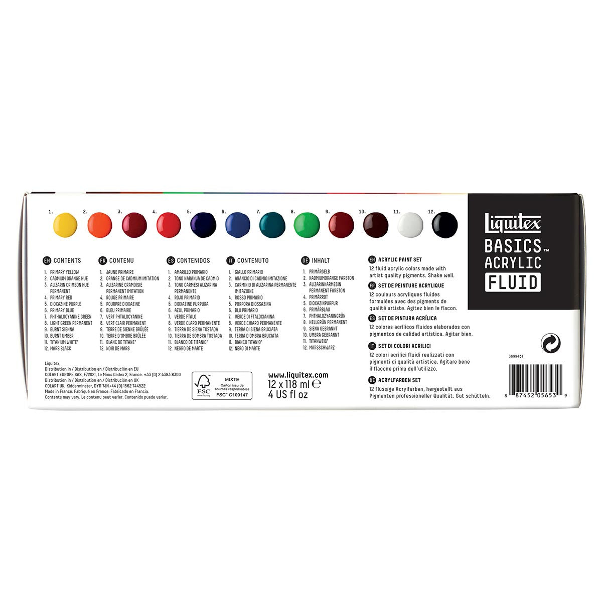 Liquitex Basics Acrylic Fluid Set 12 x 118ml Acrylic Paint