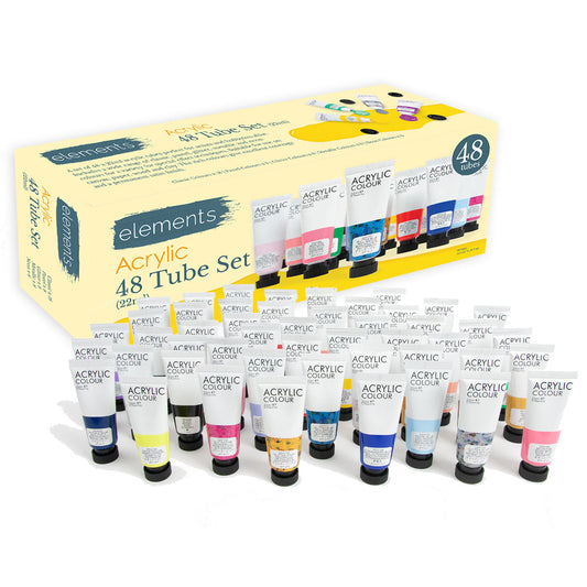 Elements 48 x 22ml Acrylic Set (Basic x 18 Pastels x8 Glitter x 8 Metallic x8 Neon x 6) – Art & Craft Essential