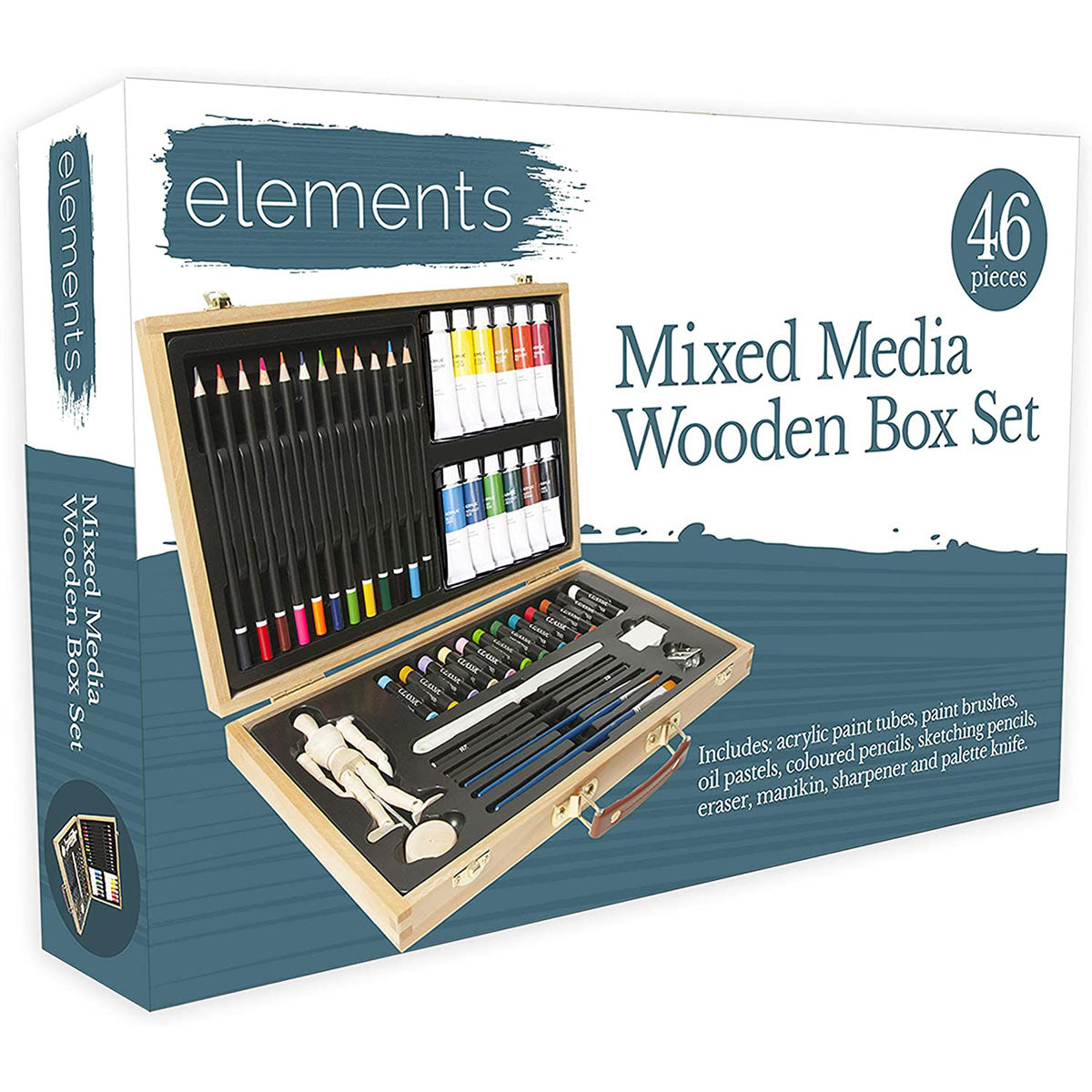 Elements Mixed Media Wooden Box set - 46 pieces in wooden box – Art & Craft Essential