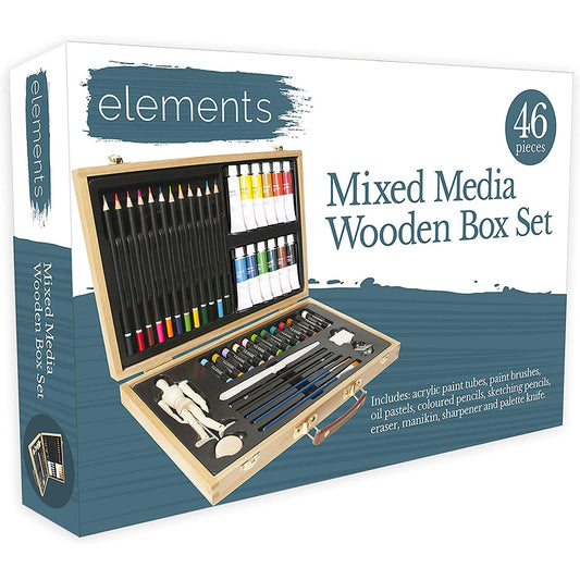 Elements Mixed Media Wooden Box set - 46 pieces in wooden box – Art & Craft Essential