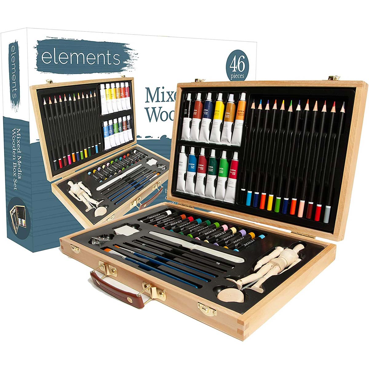 Elements Mixed Media Wooden Box set - 46 pieces in wooden box – Art & Craft Essential