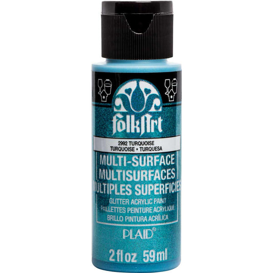 FolkArt Multi-Surface Glitter Acrylic Paints Turquoise 2 oz