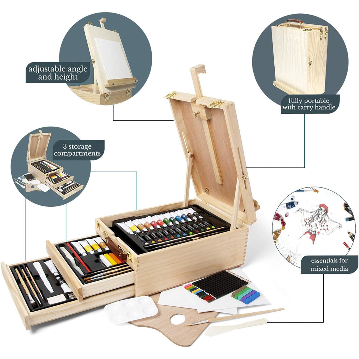 Elements Complete Mixed Media Box Easel Set – Professional Artist Easel