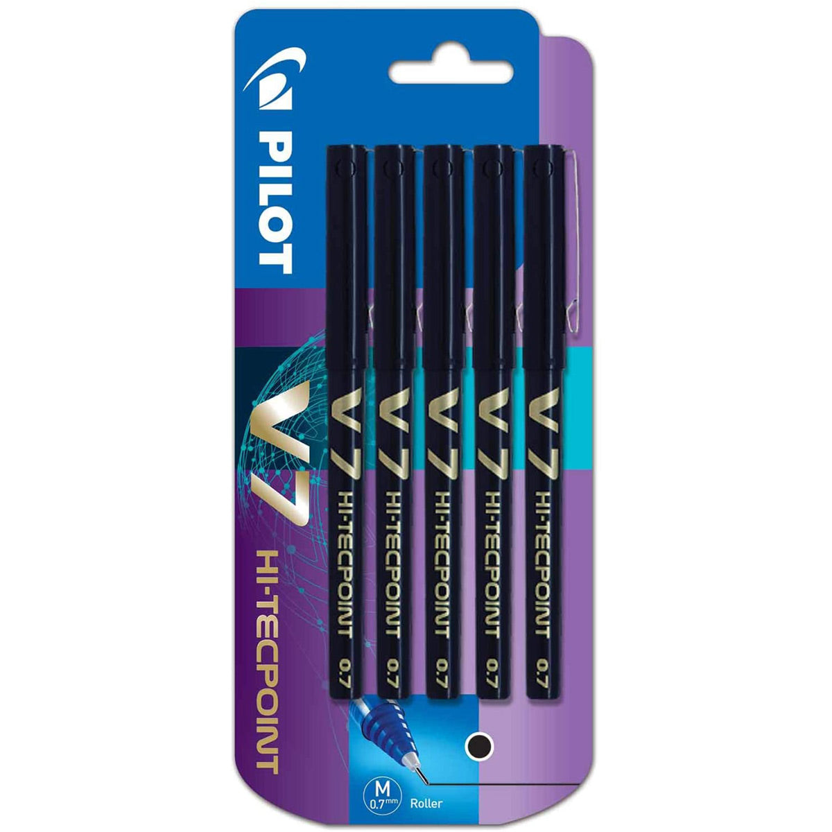 Pilot V7 5Pk Black Rollerball Pens