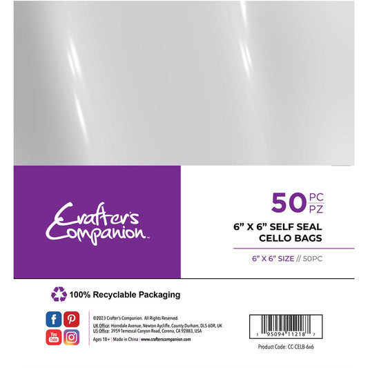 Crafter's Companion Self Seal Cello Bags - 6x6 inch 50 Piece
