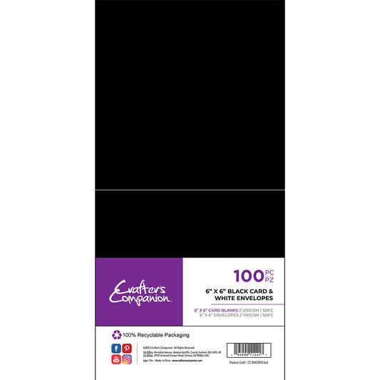 Crafter's Companion - 6"x6" Black Card & White Envelopes 100pc