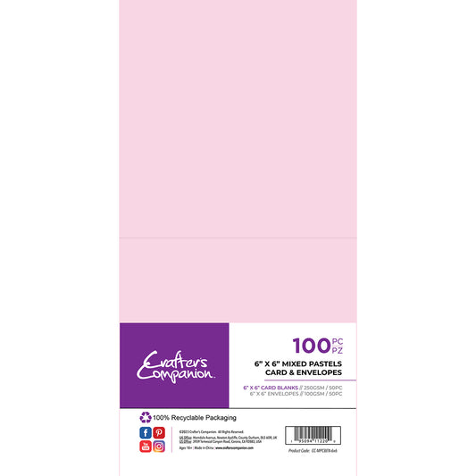 Crafter's Companion - 6"x6" Mixed Pastels Card & Envelopes 100pc