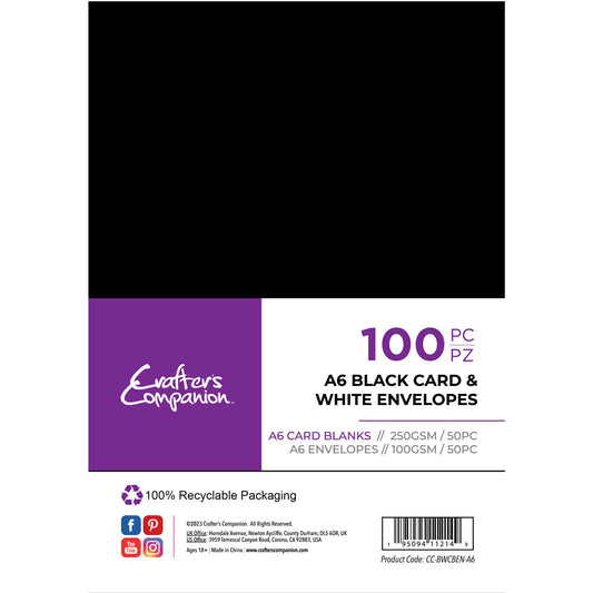 Crafter's Companion - A6 Black Card & White Envelopes 100pc