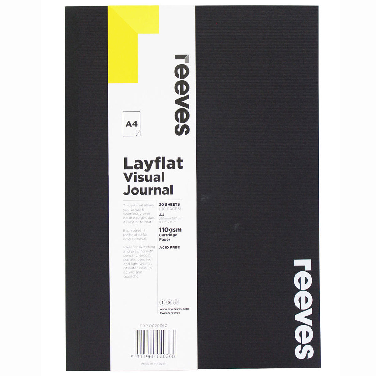 Reeves Layflat Journal Black A4 110GSM