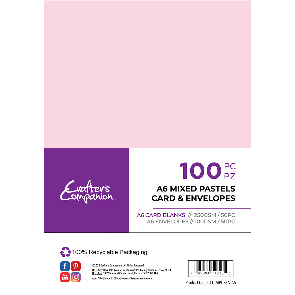 Crafter's Companion - A6 Mixed Pastels Card & Envelopes | DRK Crafts ...