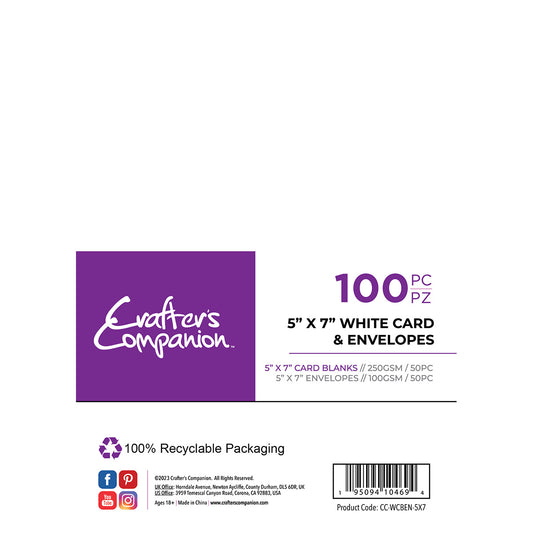 Crafter's Companion - 5"x7" White Card & Envelopes 100pc