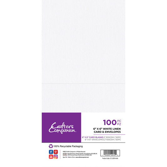 Crafter's Companion - 6"x 6" White Linen Card & Envelopes 100pc