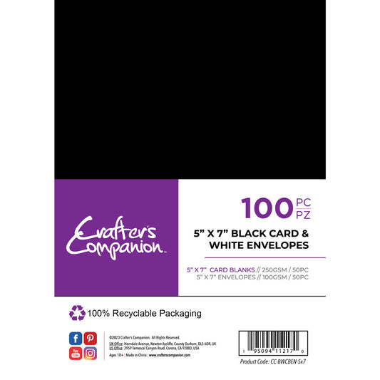 Crafter's Companion - 5"x7" Black Card & White Envelopes 100pc