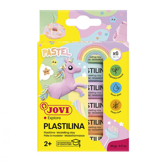 Jovi Plastilina Modelling Clay – 6 x 15 g Bars, Pastel Colours