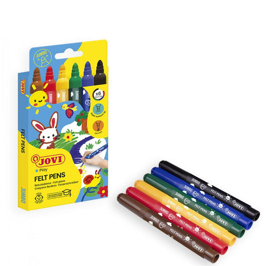 Jovi Washable Maxi Felt-Tip Pens – Case of 6 – Assorted Colours