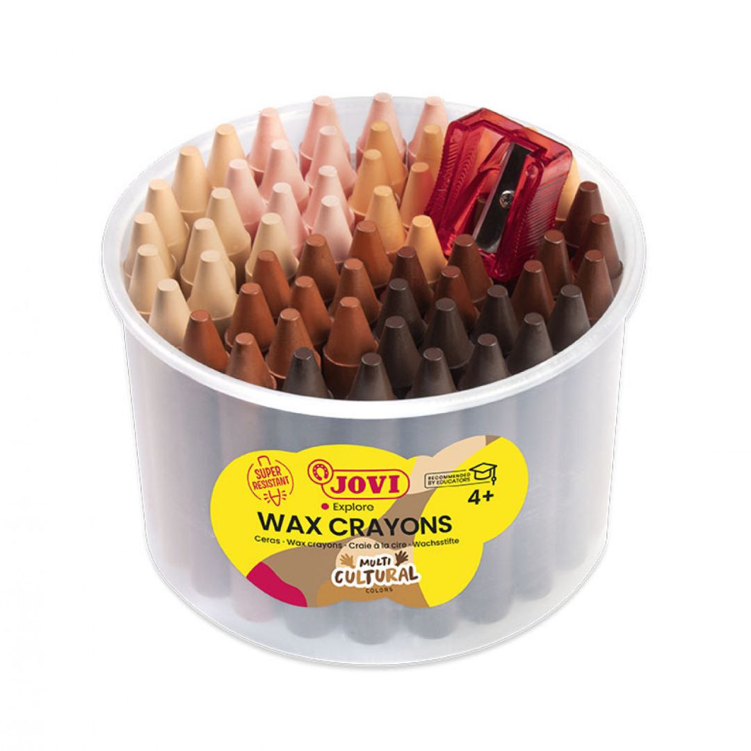 Jovi Jumbo Wax Crayons Jar – 60 Multicultural Colours with Sharpener