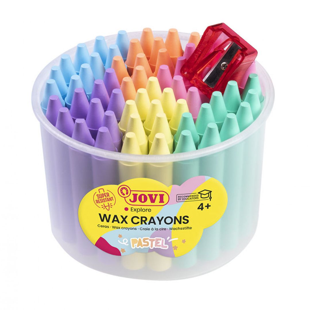 Jovi Jumbo Wax Crayons Jar – 60 Pastel Colours with Sharpener