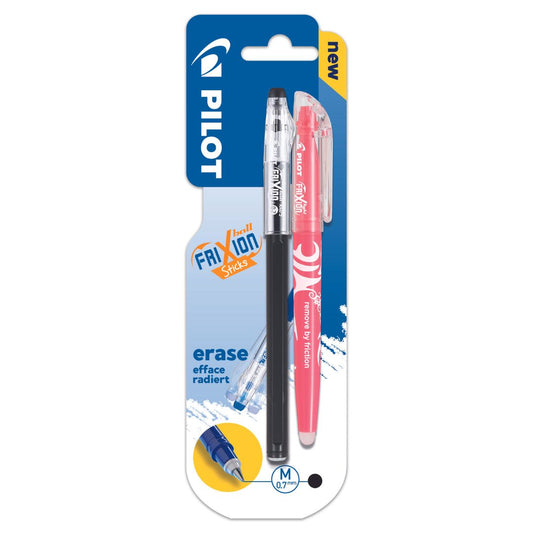 Pilot FriXion Ball Stick 2 pcs Black + Coral Pink highlighter blister