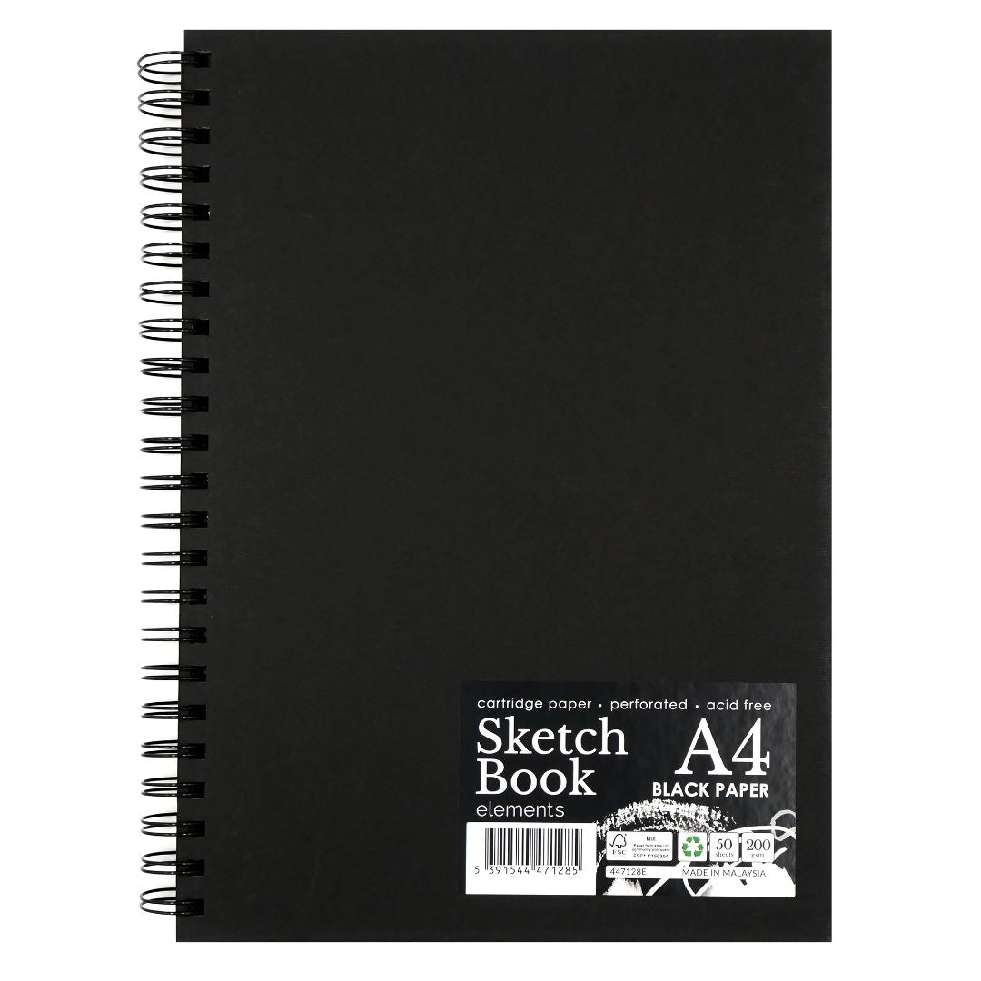 A4 Sketchbook Black Portrait BLACK PAPER 200G 50S – High Quality Art Paper