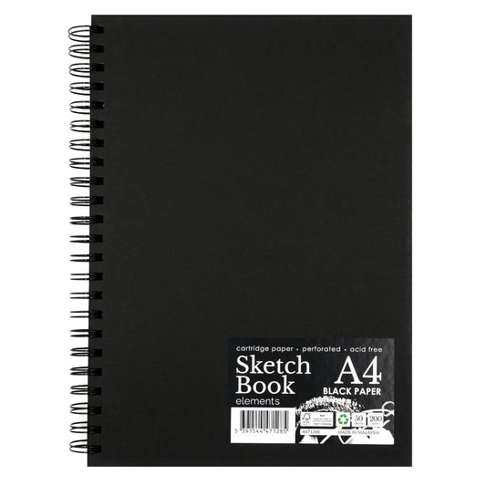 A4 Sketchbook Black Portrait BLACK PAPER 200G 50S – High Quality Art Paper