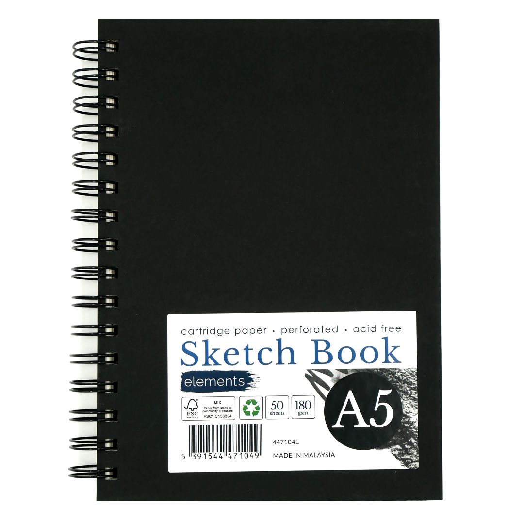 Elements A5 Sketchbook 50s 180gsm Portrait Wire-O Black Cover – Art & Craft Essential