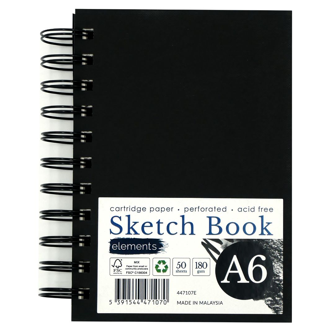 Elements A6 Sketchbook 50s 180gsm Portrait Wire-O Black Cover – Art & Craft Essential