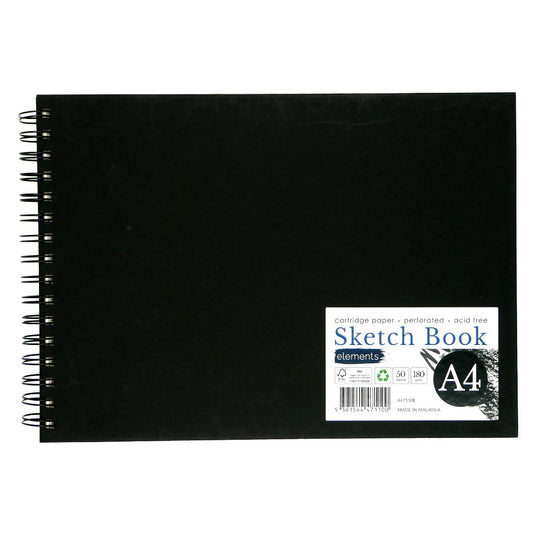 Elements A4 Sketchbook 50s 180gsm Landscape Wire-O Black Cover – Art & Craft Essential