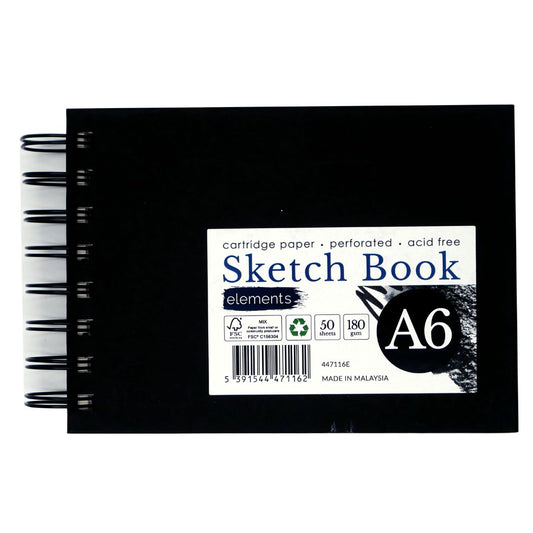 Elements A6 Sketchbook 50s 180gsm Landscape Wire-O Black Cover – Art & Craft Essential