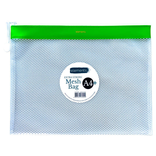 Elements PVC Mesh Bag with Green colour strip A4+ – Art & Craft Essential