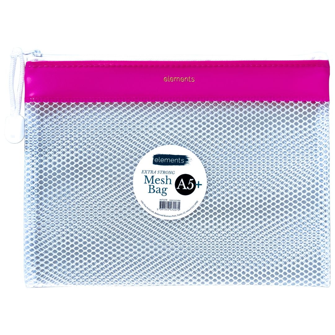 Elements PVC Mesh Bag with Pink colour strip A5+ – Art & Craft Essential