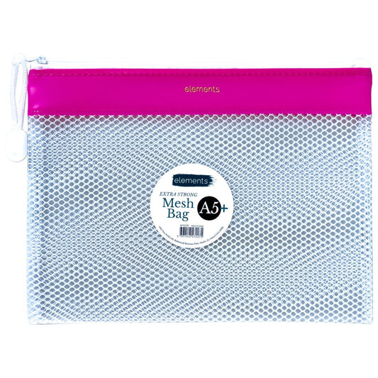 Elements PVC Mesh Bag with Pink colour strip A5+ – Art & Craft Essential