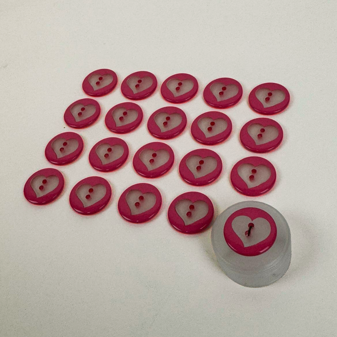 Heart Print 15mm buttons - Pink 20 pieces