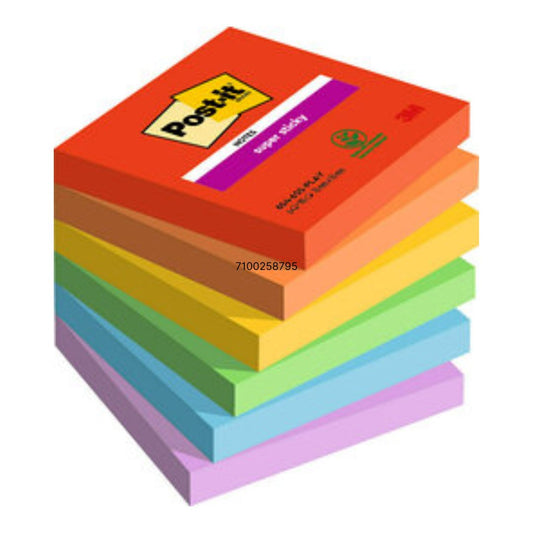3M Post It® Super Sticky Notes - Playful Colour Collection - 76mm x 76mm – 90 Sheets
