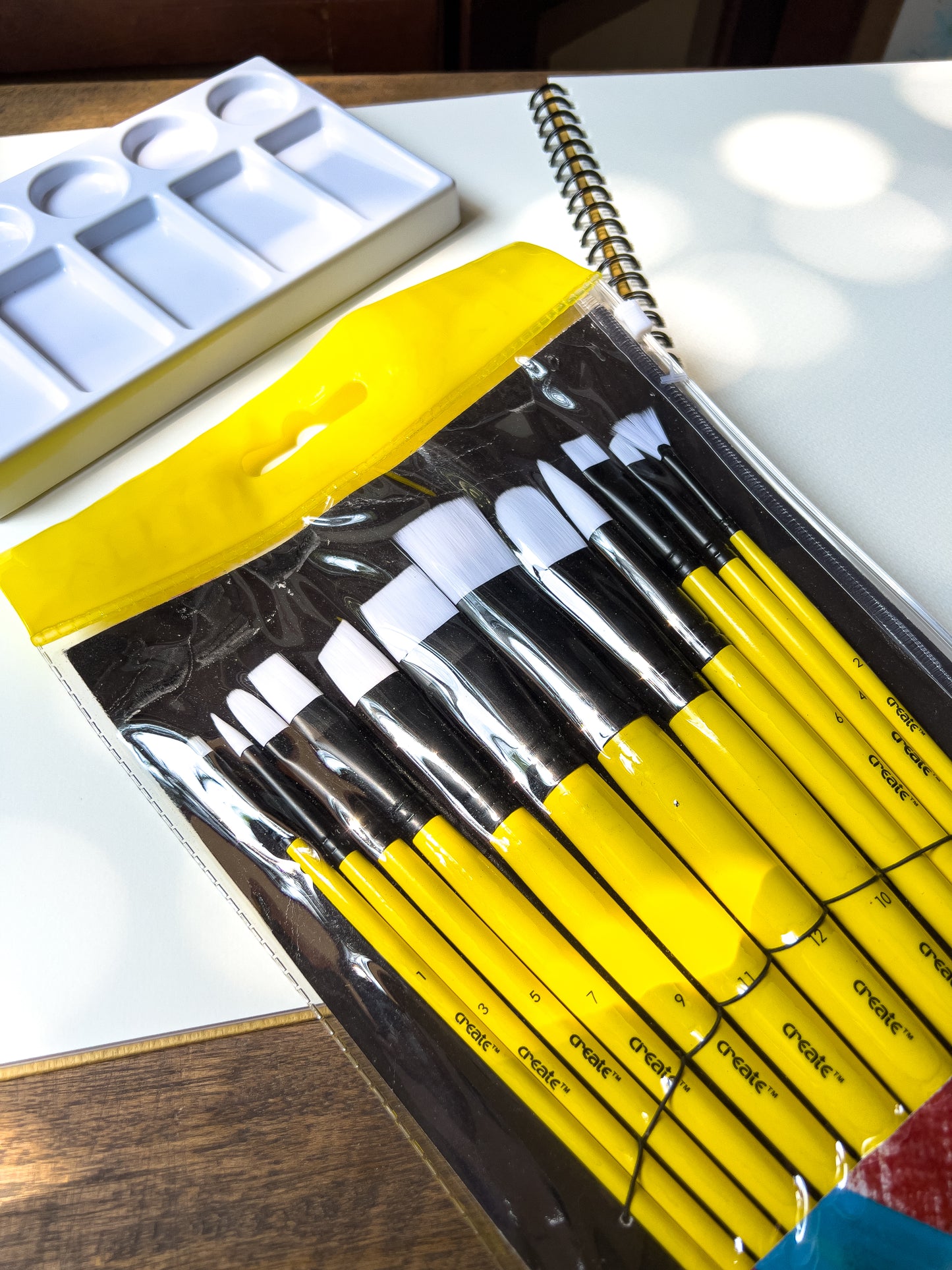 Create Yellow Long Handle Acrylic Brush Pack of 12