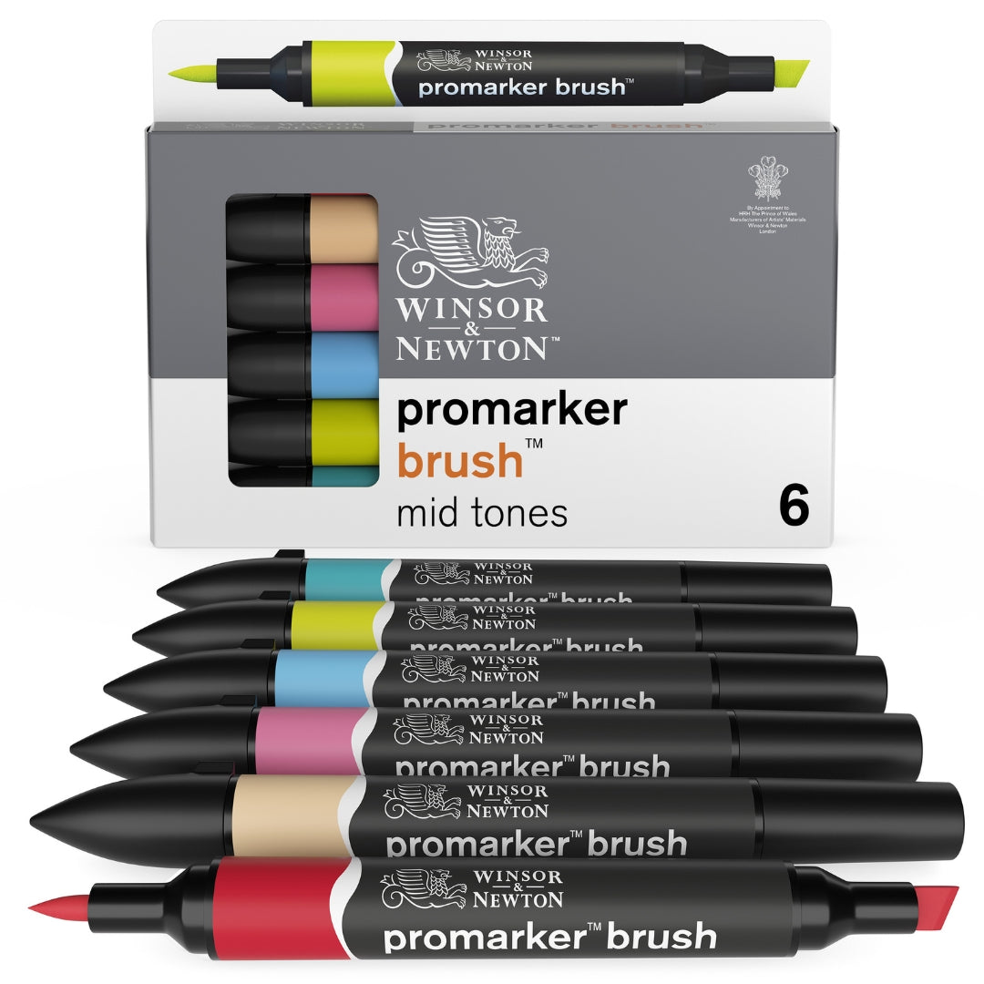 Winsor & Newton Promarker Brush 6 Set -Mid Tones - Winsor & Newton at DRK Crafts