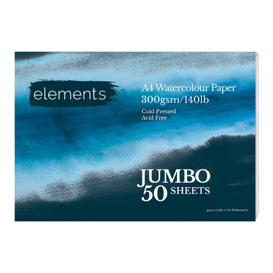 Elements Jumbo A4 Watercolour Pad 300GSM 50p – High Quality Art Paper